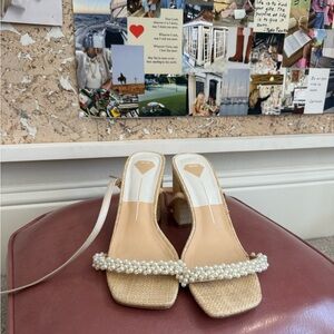Elegant Pearl-Embellished Beige Heels